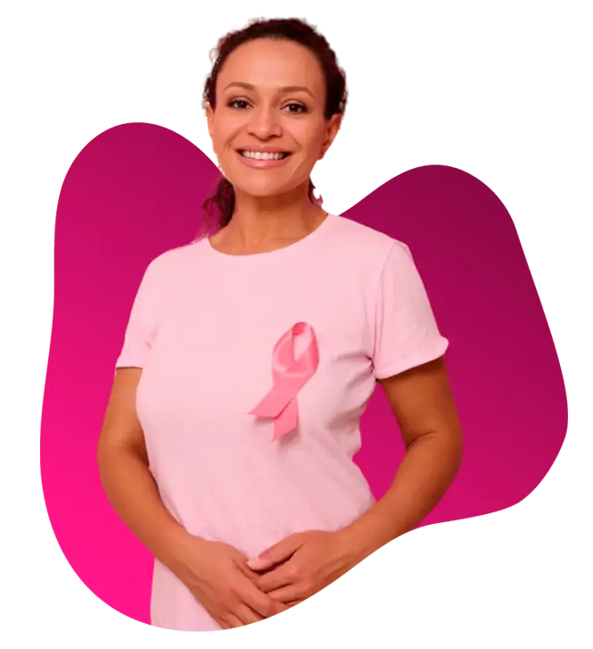 imagen de mujer con lazo rosado en un fondo transparente
